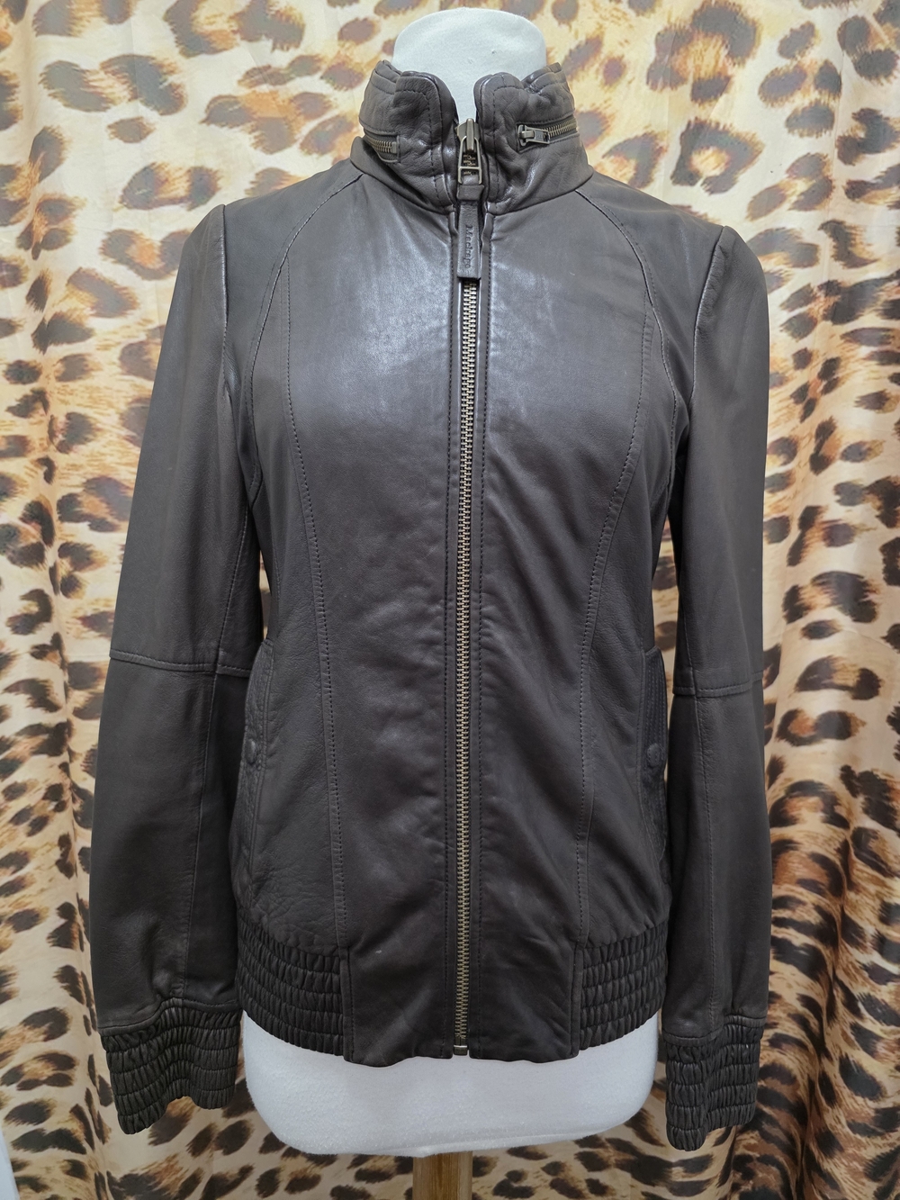 Mackage x Aritzia Y2K Chocolate Brown Leather Bomber Jacket With Hood - Size S